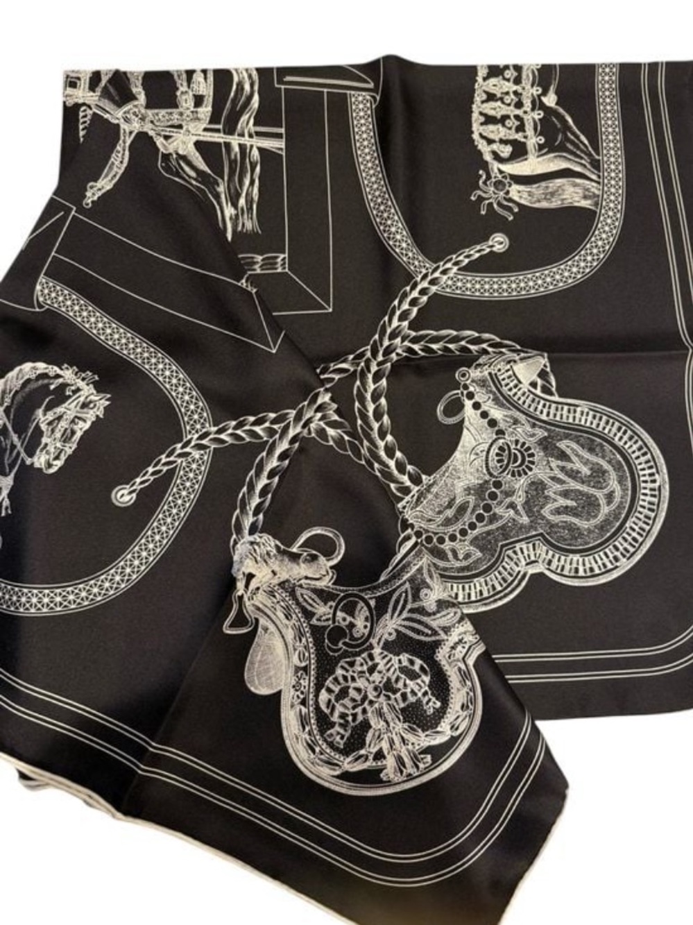NEW Carolina Lemke Black & White Equestrian Silk Scarf Hand Rolled Edges #37 - Picture 5 of 10